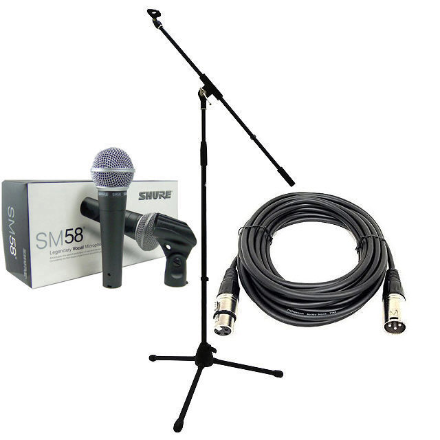 Shure SM58 Vocal Microphone + Microphone Boom Stand + 5m XLR Mic Cable