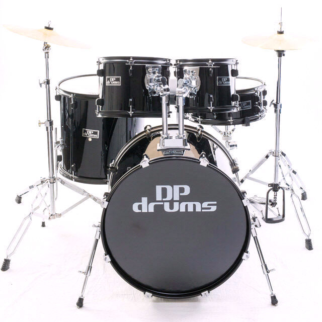 Studio X Deluxe 5 Pce Drum Kit Black Suspended Tom Mounts Cymbals Stool