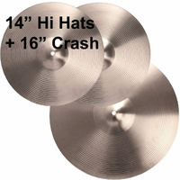 Cymbal Set 14&quot; Hi Hats + 16&quot; Crash Cymbal Pack DP Drums 14&quot;, 16&quot; Cymbals