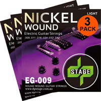 3 X Electric Guitar Strings 9-42 Nickel Wound Light 9-42 3 Pack DP Stage EG009