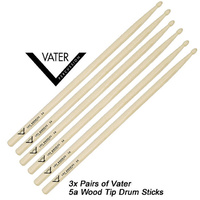 Vater 3 x Pair 5AW Wood Tip Drum Sticks
