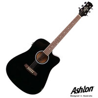 Ashton D20SCEQBK Black Gloss Solid Spruce top 6 String Acoustic Electronic Guitar