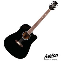 Ashton D20SCEQBK Black Gloss Solid Spruce top 6 String Acoustic Electric Guitar