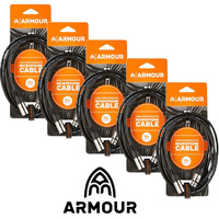 5 X Armour XLR-XLR 3 Metre Microphone Lead Cable