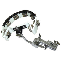 DP Percussion Drum Set Tambourine (White) &amp; Adjustable Percussion Multi Clamp