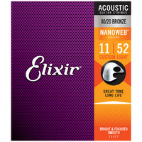 Elixir Nanoweb 80/20 Acoustic Guitar Strings Set 11-52 Custom Light 11027