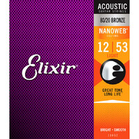 Elixir Nanoweb 80/20 Acoustic Guitar Strings Set 12-53 Light 11052
