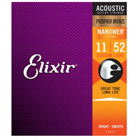 Elixir Nanoweb Phosphor Bronze Acoustic Guitar Strings Set 11-52 Custom Light 16027