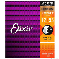 Elixir Nanoweb Phosphor Bronze Acoustic Guitar Strings Set 12-53 Light 1602