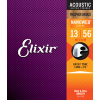 Elixir Nanoweb Phosphor Bronze Acoustic Guitar Strings Set 13-56 Light 16102