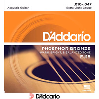 D&#39;addario EJ15 Phosphor Bronze Acoustic 10-47 Extra Light Guitar Strings Set