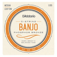 D&#39;addario EJ55 5-String Banjo Phosphor Bronze Acoustic 10-23 Med String Set
