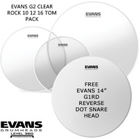 Evans G2 Clear Rock Size and 14 inch Reverse Dot Snare Drum pack 10 12 16 EPP-G2CLR-R