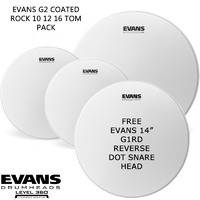 Evans G2 Coated Rock Size + 14 inch Reverse Dot Snare Drum pack 10 12 16 EPP-G2CTD-R