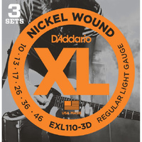 D'addario EXL110 -3D 3 Pack Regular Electric 10-46 Guitar Strings Set Nickel Wound