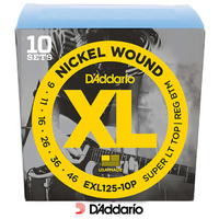 D'addario EXL125 10P 10 Pack Super Light Top/ Regular Bottom Electric 9-46 Guitar Strings Sets Nickel Wound