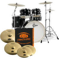 Gretsch Energy 5 Piece Drum Kit Black + BTB20 Control 14 16 20 Cymbal Set