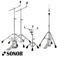 Sonor 1000 series Hardware Set Double Braced Silver 2x Boom Hi-Hat, Snare, Bass Drum Pedal