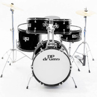 5 Piece Junior Drum Kit Black Complete Children's Set Cymbals Stool DP Drums