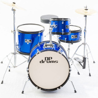 4 Piece Junior Drum Kit Blue Complete Kids Set Cymbals Stool Sticks DP Drums