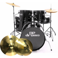 5 Piece Full Size Drum Kit BTB20 Cymbal Upgrade Stool Black DP Drums Starter Plus