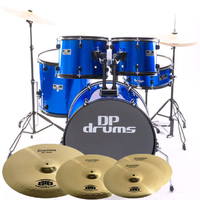 5 Piece Drum Kit + BTB20 14 16 20 Control Cymbal Set Stool Sticks Blue DP Drums