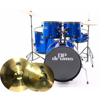 5 Piece Full Size Drum Kit Set BTB20 14", 16" Cymbal Upgrade Stool Blue DP Drums
