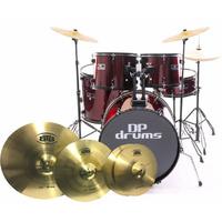 5 Piece Full Size Drum Kit BTB20 4Pce Cymbal Upgrade Stool Wine Red DP Drums Starter Plus
