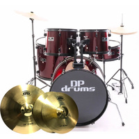 5 Piece Drum Kit Full Size BTB20 Cymbal Upgrade Pack Stool Wine Red DP Drums