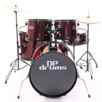 5 Piece Drum Kit Full Size Complete Set Cymbals Stool Wine Red DP Drums