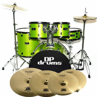 DP Drums Studio Xtreme 5 Pce Drum Kit BTB20 14 16 20 Control Cymbal Pack + Stool - Green Sparkle