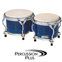 Percussion Plus 7.5 and 8.5 inch Bongo Drums Transparent Blue Wooden Staved Tuneable
