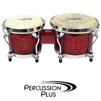 Percussion Plus 7.5 and 8.5 inch Bongo Drums Red Stain Wooden Staved Tuneable