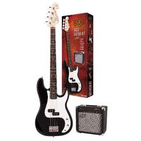 SX PB Style Electric Bass Guitar Pack w/15 Watt Amp + Accessories Black SB2SKB
