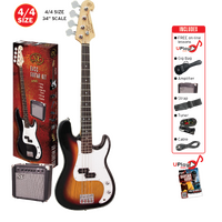 SX PB Style Electric Bass Guitar Pack w/15watt Amp +Accessories Sunburst SB2SKTS