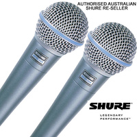 Shure 2X Beta 58-A Dynamic Miicrophone Australian authorised Shure reseller