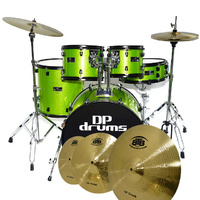 DP Drums Studio Xtreme 5 Piece Drum Kit Set BTB20 Cymbal Set Stool Green Sparkle