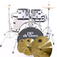 Studio Xtreme 5 Piece Drum Kit BTB20 14 18 Cymbal Box Set Stool White DP Drums