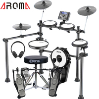 Aroma TDX210 8 Piece Mesh Electronic Drum Kit Double Kick Pedal Seat Headphones