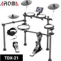 8 Pce Electric Electronic Drum Kit Set w/Mesh Heads+SHD60 Headphones Aroma TDX21