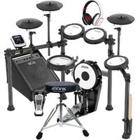 Aroma TDX-2210 8 Piece Electronic Drum Kit Set w/Mesh Heads, 10&quot; Mesh Bass Drum, ADX40 Drum Amp, Stool, AHS2 Headphones Inc/Bluetooth