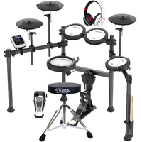 Aroma TDX-22II 8 Piece Electronic Drum Kit Set w/Mesh Heads, Stool, AHS2 Headphones Inc/Bluetooth