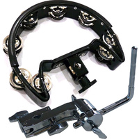 Black Mountable Tambourine and Accessory Clamp Package DP Drums