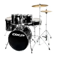 DXP Fusion 20 Series 5 Piece Drum Kit 20" 10" 12" 16" 14" Sn Black w/Cymbals and Throne TX06PB