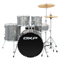DXP Fusion Plus 22 Series 5 Piece Full Size Drum Kit 22&quot; 10&quot; 12&quot; 16&quot; Silver Glitter Sparkle TX07PSGS