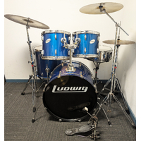 Used Ludwig Accent 5 Piece Drum Kit w/Stands +14,16,20 Cymbals - Blue - Includes Warranty