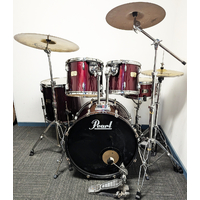 Used Pearl Export 2000 5 Piece Drum Kit w/Stands + 14,16,20 Cymbals - Wine Red - Includes Warranty