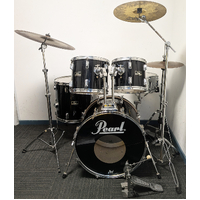 Used Pearl Export 80's 5 Piece Drum Kit w/Stands + Zildjian 14,16,20 Cymbals + Stool - Black - Includes Warranty