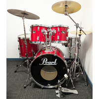 Used Pearl Export 80&#39;s 5 Piece Drum Kit w/Stands + 14, 16, 20 Cymbals - Red - Includes Warranty
