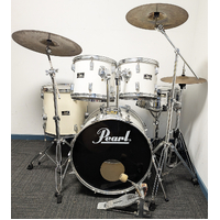 Used Pearl Export 80&#39;s 5 Piece Drum Kit w/Stands + Zildjian 14,16,20 Cymbals - White - Includes Warranty